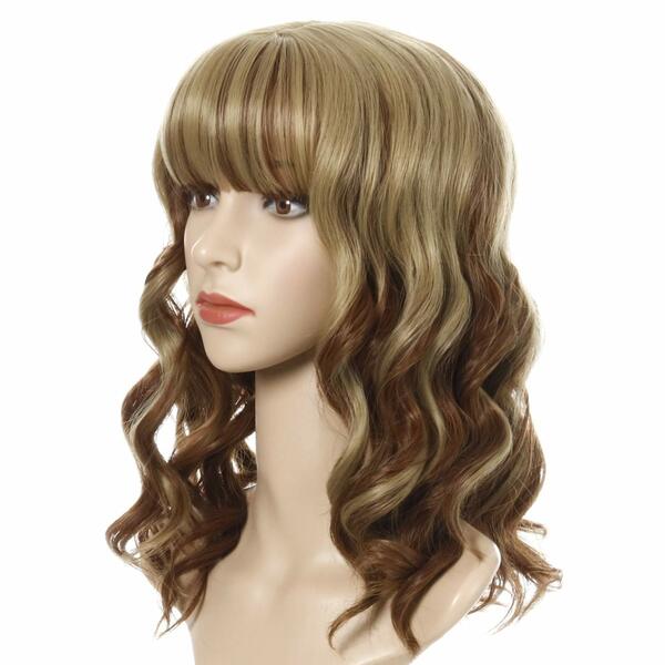 Photo 1 of GORWAVCI Wavy Wig Shoulder Length Short Bob Wigs With Bangs Curly Wavy Synthetic Cosplay Colorful Costume Wig For Girl Women
