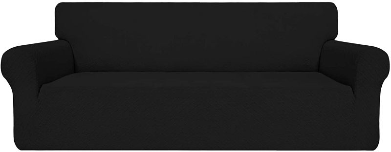 Photo 1 of Easy-Going Couch Cover, Stretch Sofa Slipcover, Soft Jacquard Sofa Cover, Non-Slip Slipcovers with Elastic Bottom, Furniture Protector for Kids, Pets, Dogs, Cats (Sofa, Black)

