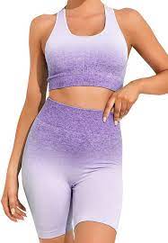 Photo 1 of OUDOTA Workout Outfits for Women 2 Piece Gym Yoga Sets Seamless Gradient Crop Tank High Waist Biker Shorts Set, PURPLE, SIZE S
