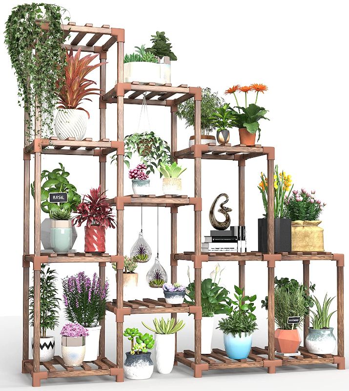 Photo 1 of Bonergy Plant Stand Indoor 8 Tier 12 Potted Plant Shelves Window Wooden Plant Holder Outdoor Multiple Flower Stands Garden Shelf Holder Plant Rack for Patio, Garden, Yard, Corner, Balcony, Living Room
