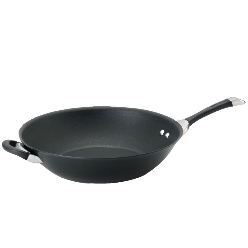 Photo 1 of Circulon Symmetry Hard-Anodized Nonstick Stir Fry with Helper Handle, 14-Inch, Black
