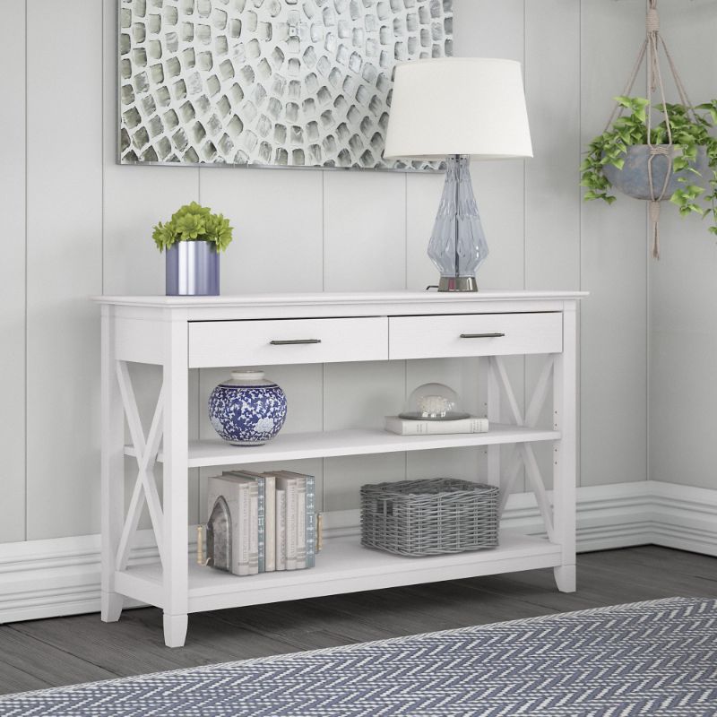 Photo 1 of BIG CROSS 2 DRAWER CONSOLE TABLE, WHITE, DIFFERS FROM STOCK PHOTO SLIGHTLY