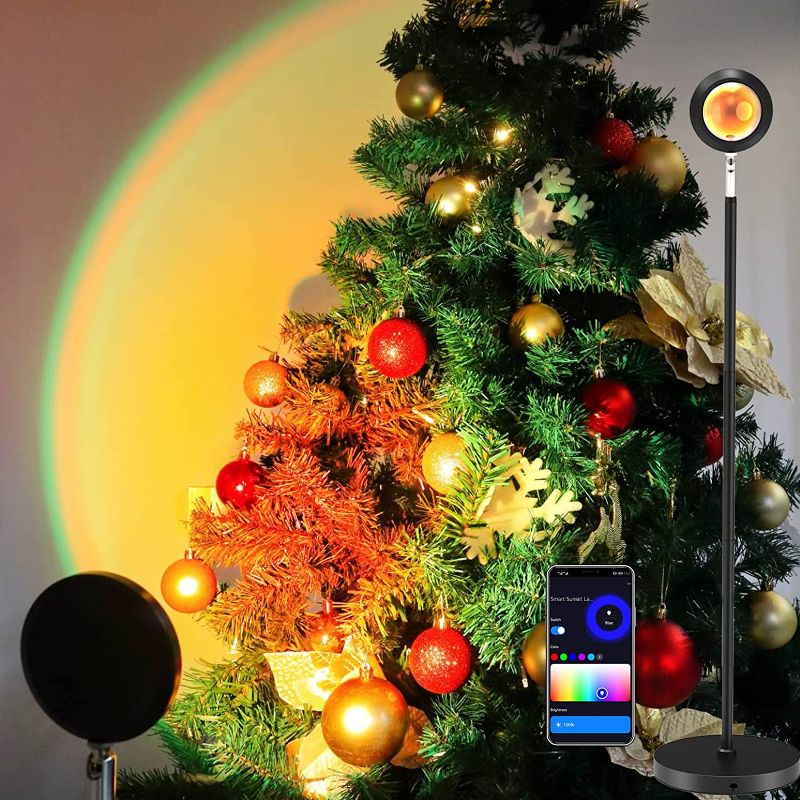 Photo 1 of Sunset Projection Lamp, GVRGO Smart APP Control LED Floor Sunset Light, 16 Million RGB Rainbow Night Light 360 Degree Rotation for Photography/Party/Home Decor/Bedroom, Compatible with Alexa&Google
