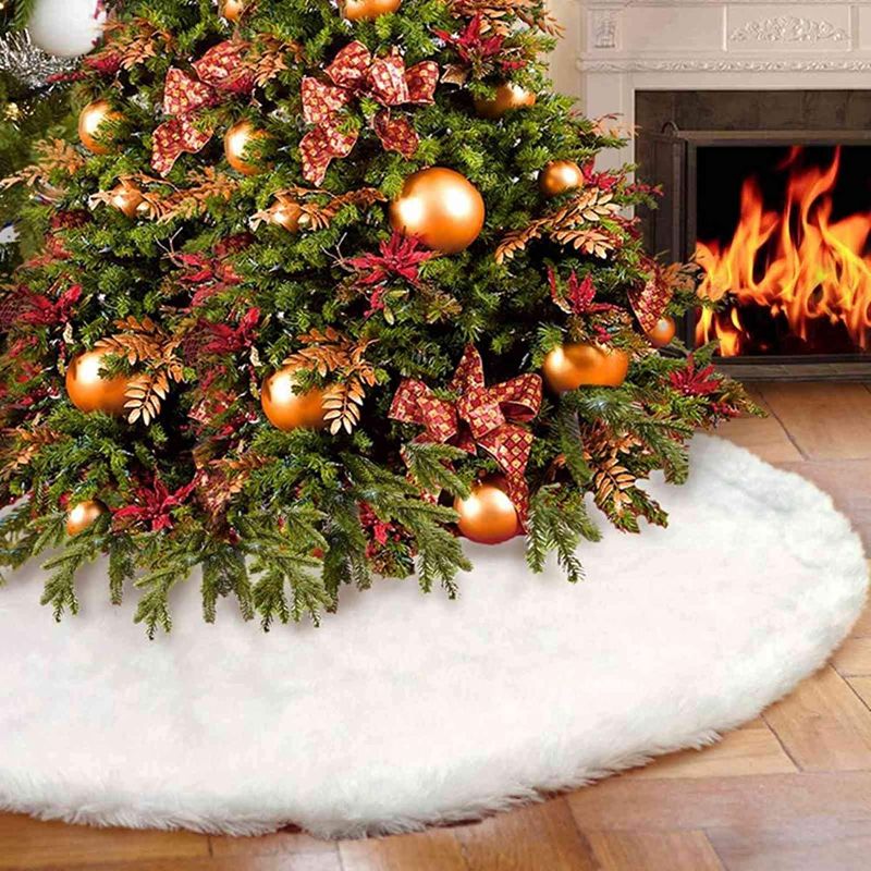 Photo 1 of Vlovelife White Christmas Tree Skirt 48 Inches Faux Fur Xmas Tree Skirt for Christmas Holiday Decoration
