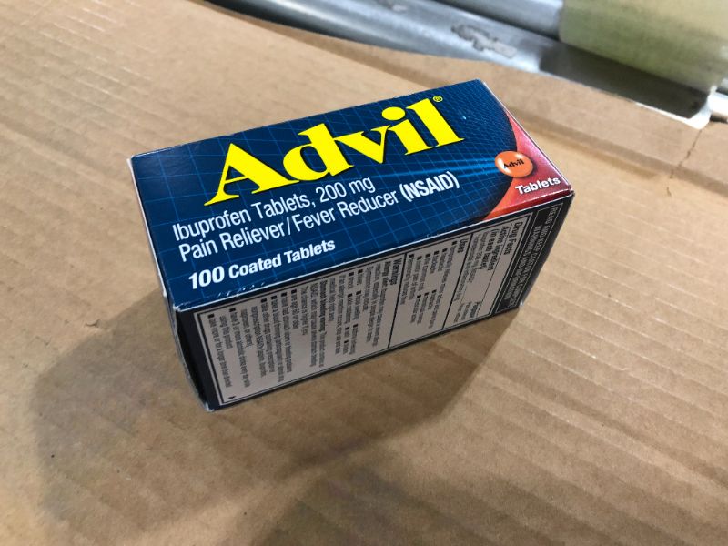 Photo 2 of Advil Pain Reliever and Fever Reducer, Pain Relief Medicine with Ibuprofen 200mg for Headache, Backache, Menstrual Pain and Joint Pain Relief - 100 Coated Tablets, BEST BY 06 2024
