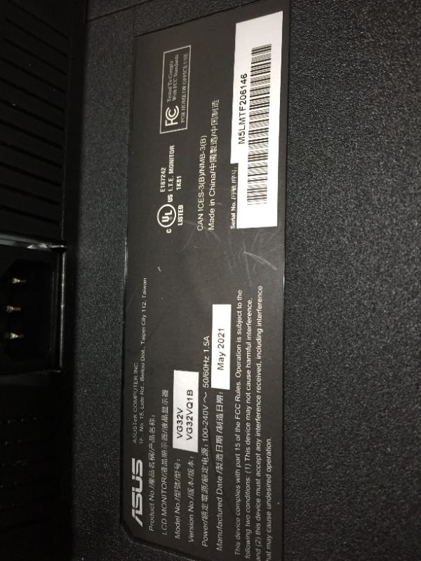 Photo 3 of (SOLD FOR PARTS) VG32VQ1B 31.5 in. TUF Gaming VG32VQ1B Curved Gaming Monitor - WQHD 2560x1440, 165Hz - Extreme Low Motion Blur
