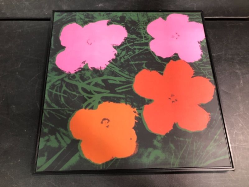 Photo 4 of Andy Warhol Design 4 Flowers Approx 26H X 26W Inches Framed in Black