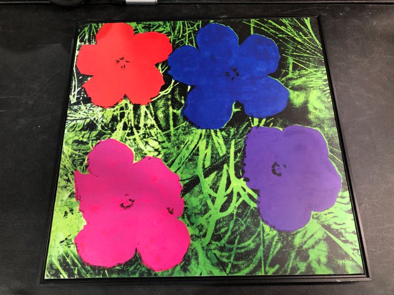 Photo 5 of Andy Warhol Design 4 Flowers Approx 26H X 26W Inches Framed in Black