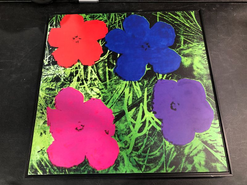 Photo 2 of Andy Warhol Design 4 Flowers Approx 38H X 38W Inches Framed in Black
