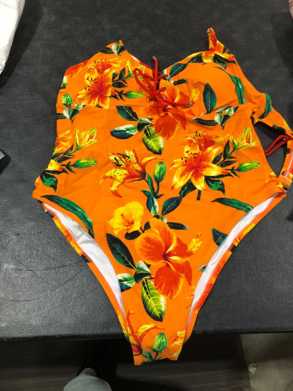 Photo 1 of Orange Lace Up One-Piece Swimsuit, XXL