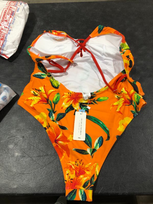 Photo 2 of Orange Lace Up One-Piece Swimsuit, XXL
