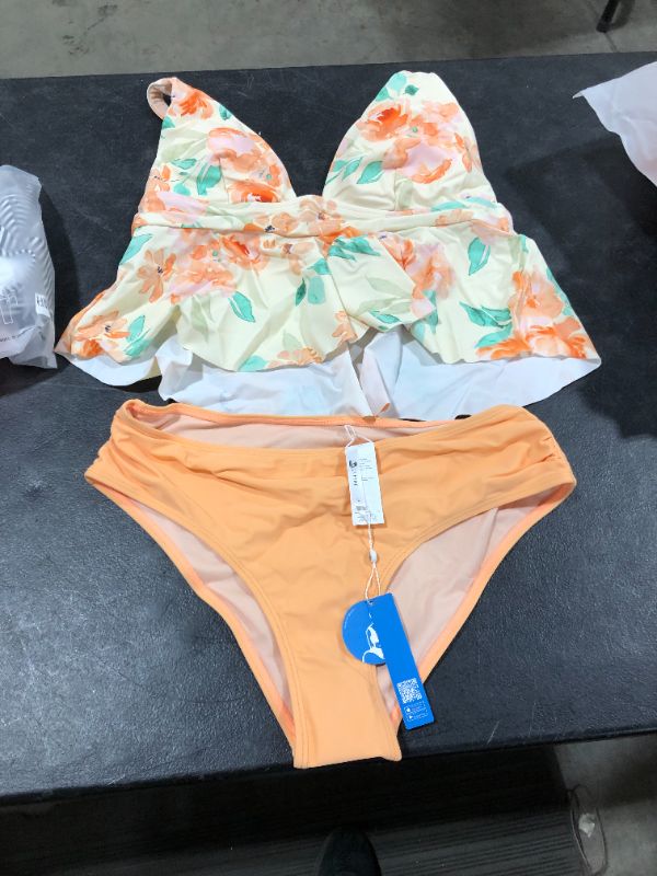 Photo 1 of Shangrila Solids Peplum Tankini & Midrise Shirred Hipster Set, Large 