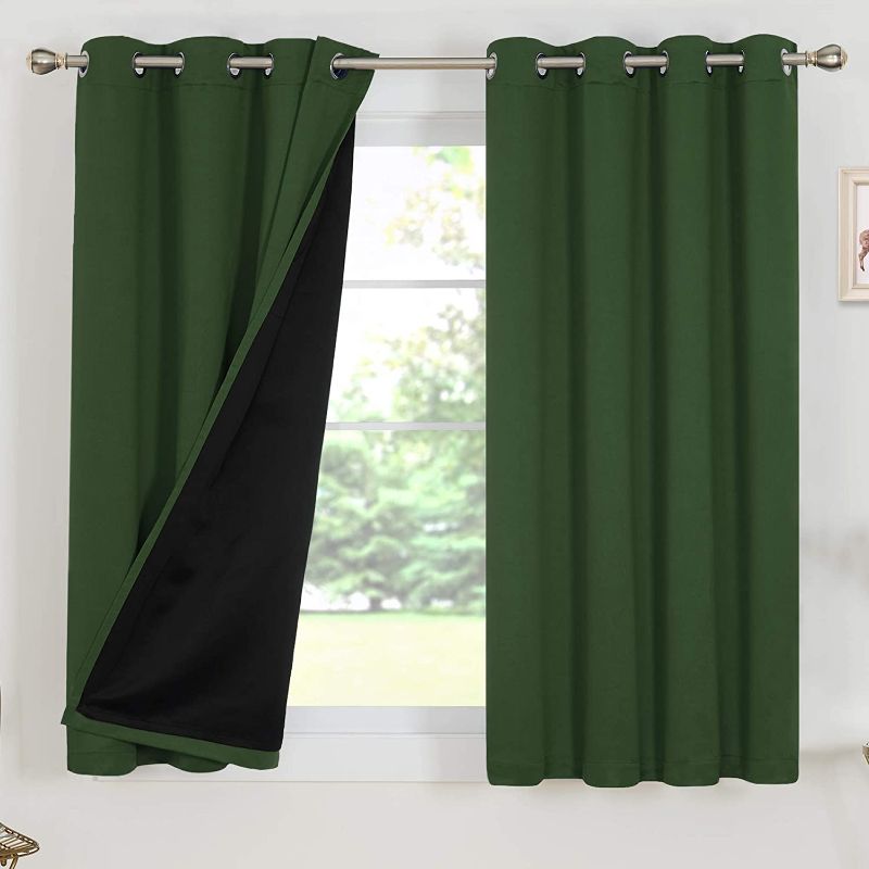 Photo 1 of  Green and Black 100% Blackout Curtains, Heat Blocking 100% Blackout Curtains