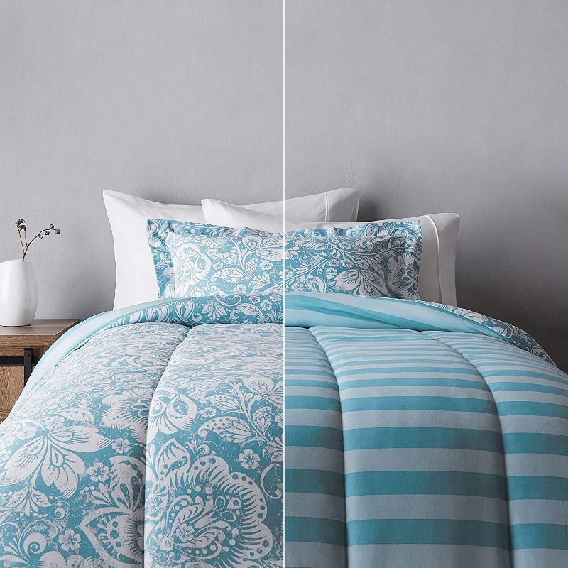 Photo 1 of Amazon Basics Ultra-Soft Light-Weight Microfiber Reversible Comforter Bedding Set - Twin/Twin XL, Light Blue Floral