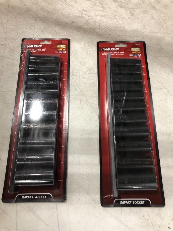 Photo 2 of 2 Pack HUSKY BRAND 1/2 in. Drive Deep SAE Impact Socket Set (11-Piece) & 1/2 in. Drive Deep Metric Impact Socket Set (11-Piece). 22 Piece Total