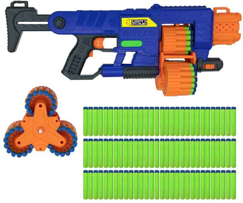 Photo 1 of Dart Zone Savage Spin Triple-Drum Motorized Blaster Commando Series, Blue and Orange
