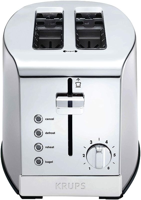 Photo 1 of KRUPS KH732D50 2-Slice Toaster, Stainless Steel Toaster, 5 Functions with Cancel, Toasting, Defrost, Reheat and Bagel, Cord Storage, Silver
