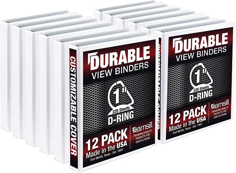 Photo 1 of Samsill Durable 1 Inch D Ring Binder/Customizable Clear View Binder/Bulk Binder 12 Pack/White 3 Ring Binder/One Inch Binder
