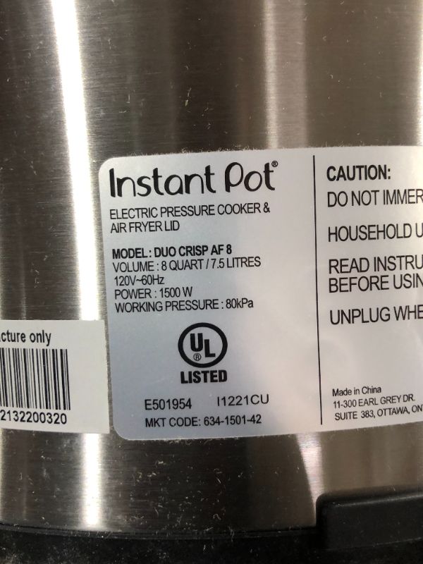 Photo 1 of Instant Pot 8 qt 11-in-1 Air Fryer Duo Crisp + Electric Pressure Cooker