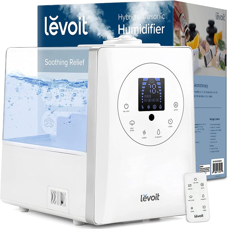 Photo 1 of LEVOIT Humidifiers for Bedroom Large Room 6L Warm and Cool Mist for Families Plants with Built-in Humidity Sensor, Essential Oil, Air Vaporizer with Remote Control, Timer Setting, White
