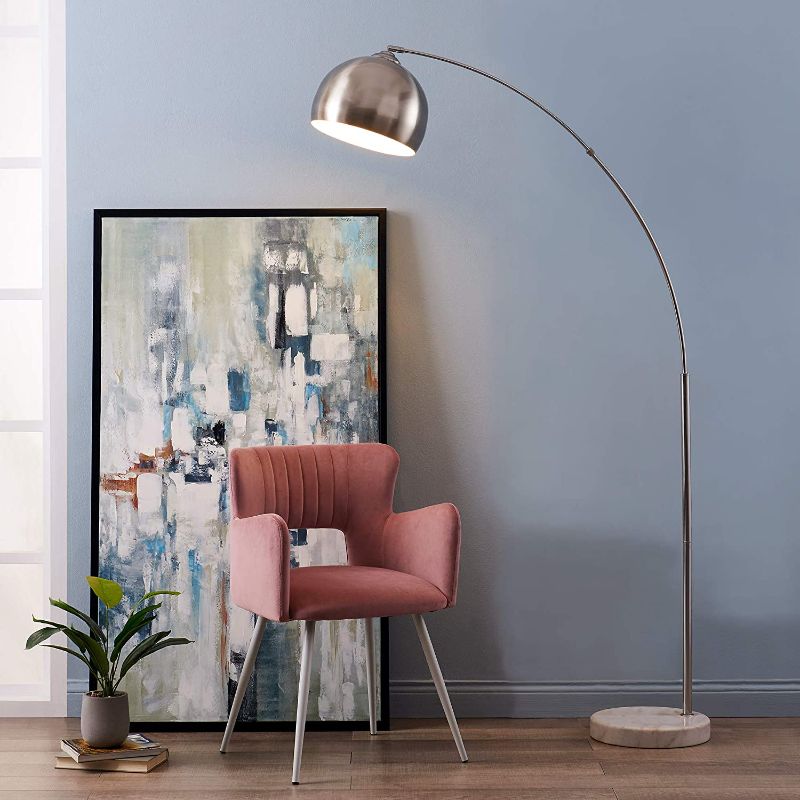 Photo 1 of Versanora VN-L00010BN Arquer Floor Lamps, Nickle Shade/White Marble Base
