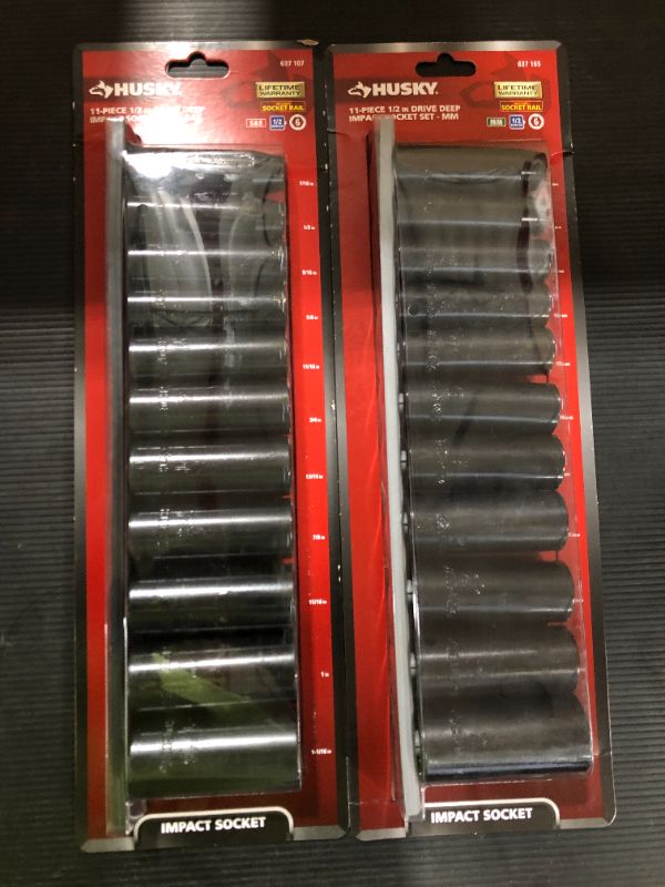 Photo 2 of (2 pack) Husky 1/2 In. Drive (SAE AND Metric) Deep Impact Socket Set, 22 PC total