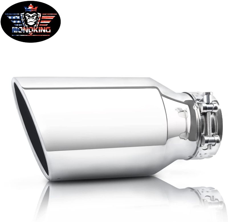 Photo 1 of 
4 to 6 inch Exhaust Tip, MONOKING Universal Stainless Steel Clamp On 4 inch Exhaust Tips for Truck Car Tailpipes 4" Inlet 6" Outlet 12" Long