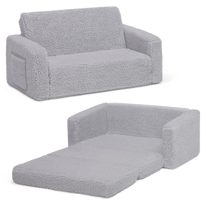 Photo 1 of Delta Children Cozee Flip-Out Sherpa 2-in-1 Convertible Sofa to Lounger for Kids, Grey
