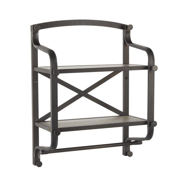 Photo 1 of Better Homes & Gardens Modern Farmhouse 2 Tier Bathroom Storage Wall Shelf, Bronze Metal & Rustic Grey Wood