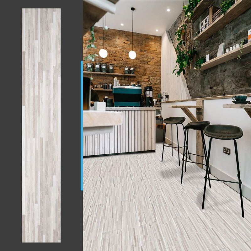 Photo 2 of Art3d Peel and Stick Floor Tile Vinyl Wood Plank 18 Sq.Ft, Dusty Grey, Rigid Surface Hard Core Easy DIY Self-Adhesive Flooring