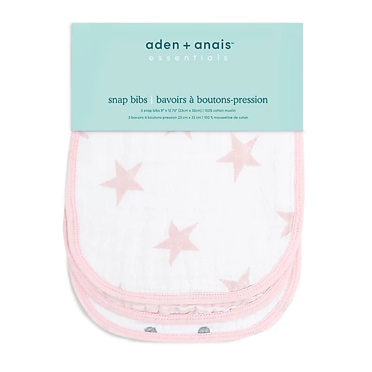 Photo 1 of Aden + Anais Essentials Muslin Snap Bibs in Pink/White