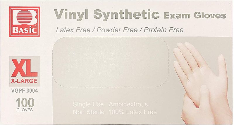 Photo 1 of 2-Pack Basic Medical Exam Gloves (X-Large) 100 Gloves Latex Free Powder Free, clear (VGPF3004B) 200 Total