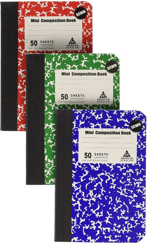 Photo 1 of Mini Composition Book, Note Pad, 3 Pack in 3 different color Red, Green & Blue
