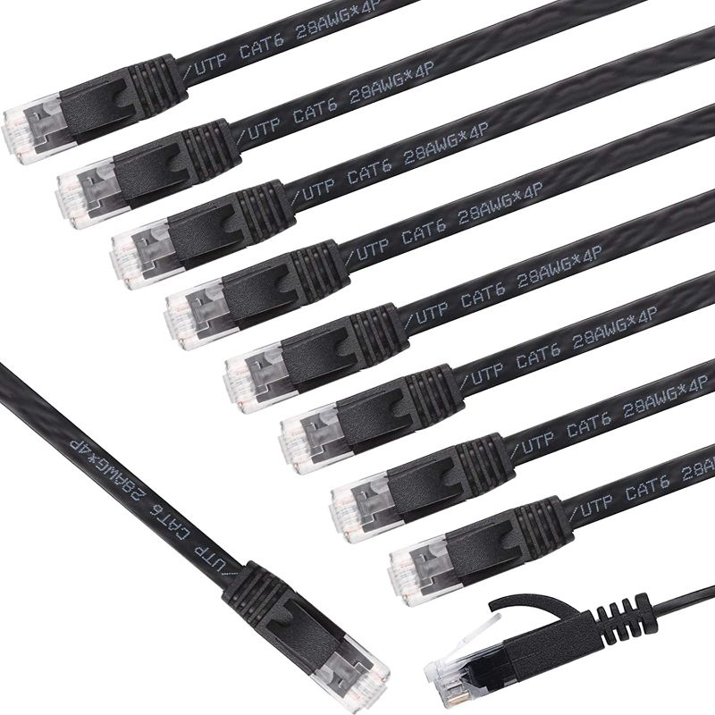 Photo 1 of Cat6 Ethernet Cable 1ft 10-Pack Flat Network Internet Cord, Solid High Speed Patch LAN Wire Rj45 Connectors, UTP, Faster Than Cat5e/Cat5, Black
