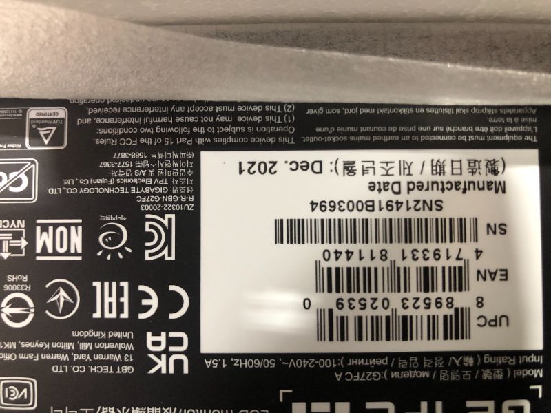 Photo 4 of BRAND NEW GIGABYTE G27FC A (27" 165Hz 1080P Curved Gaming Monitor, 1920 x 1080 VA 1500R Display, 1ms (MPRT) Response Time, 91% DCI-P3, FreeSync Premium, 1x Display Port 1.2, 2x HDMI 1.4)
