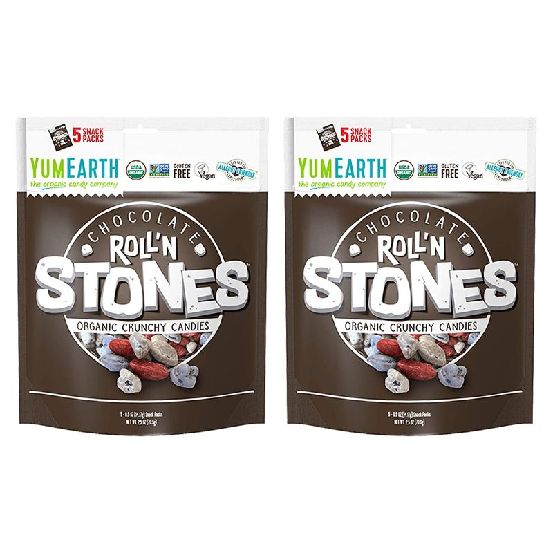 Photo 1 of YumEarth Organic Vegan Chocolate Roll'n Stones, 5 Snack Packs per bag, (Pack of 12) - Allergy Friendly, Non GMO, Gluten Free [EXPIRED 03/06/2023]
