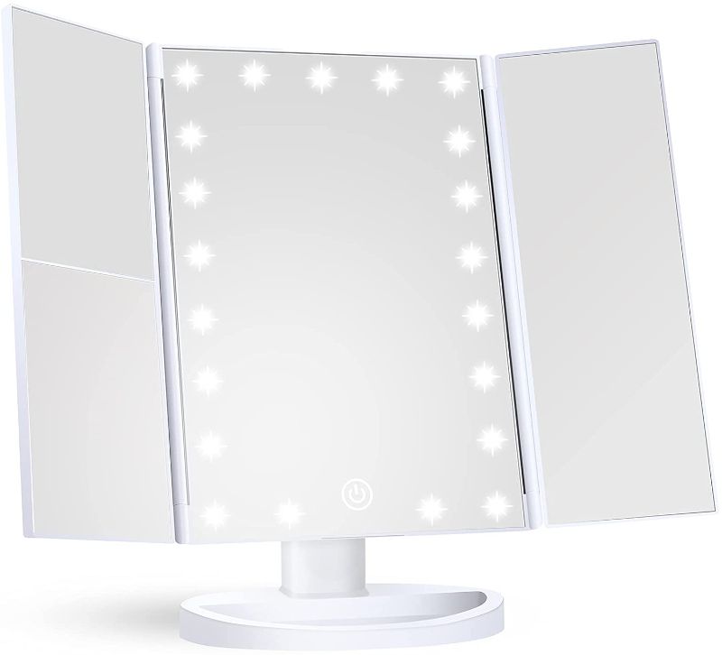 Photo 1 of Makeup Mirror Vanity Mirror with Lights, 1x 2X 3X Magnification, Lighted Makeup Mirror, Touch Control, Trifold Makeup Mirror, Dual Power Supply, Portable LED Makeup Mirror, Women Gift
