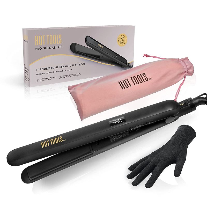 Photo 1 of Hot Tools Pro Signature Ceramic + Tourmaline Flat Iron for Sleek Results, 1 Inch Plates
