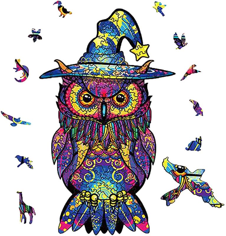 Photo 1 of XINXI Wooden Owl Puzzles–Colorful Night Owl Jigsaw Puzzle Irregular Shape for Adult and Kids with Large Box (300pcs - 16.5 X 10 in 42 x 25.4 cm) King Size
