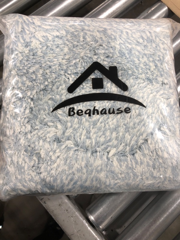 Photo 1 of BEQHAUSE Bath Rug ,20”x32”,100% Polyester Extra Shaggy Soft and Non-Slip Machine Washable Dry Bathroom Mats,Thick Plush Rugs for Bathroom Bathtub Kids Tub Shower,Blue
