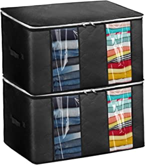 Photo 1 of CLASTYLE 2 PACK 90L LARGE CLOTHES STORAGE BAG CLEAR WINDOW FOLDABLE FABRIC BLACK ORGANIZER