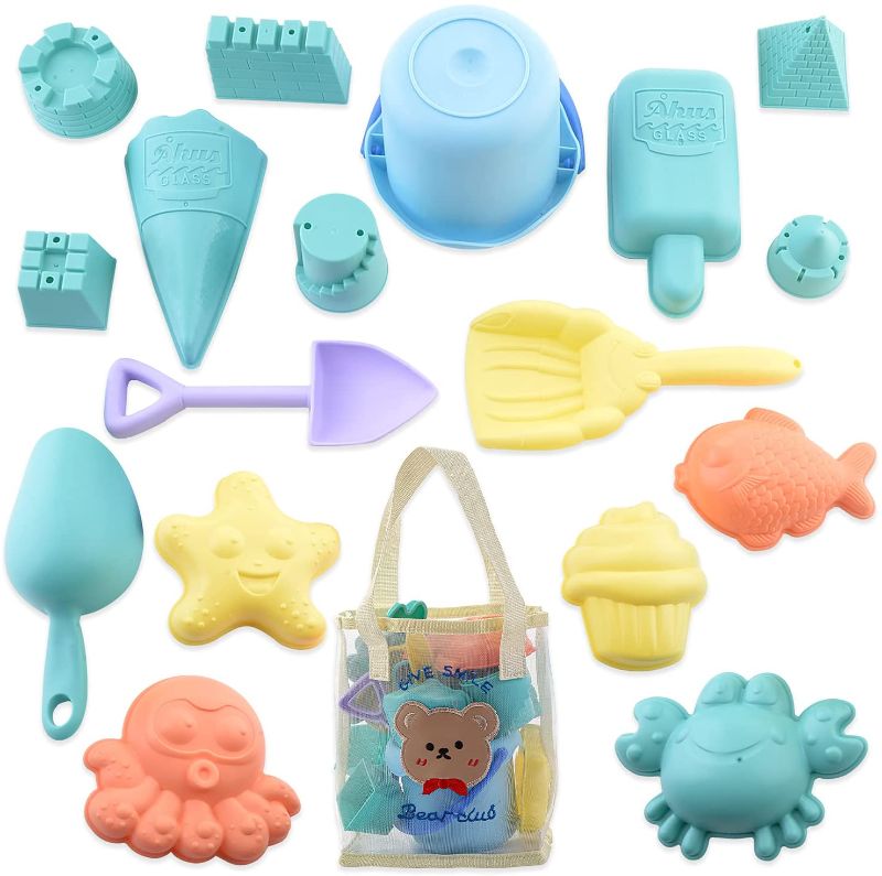 Photo 1 of Fuyage 18 Pcs BPA Free Colorful Sand Beach Toys Shovels Rakes ?Summer Elements Molds , Sand Castle Set,with Kawaii Sand Beach Bags for Kids Toddlers
