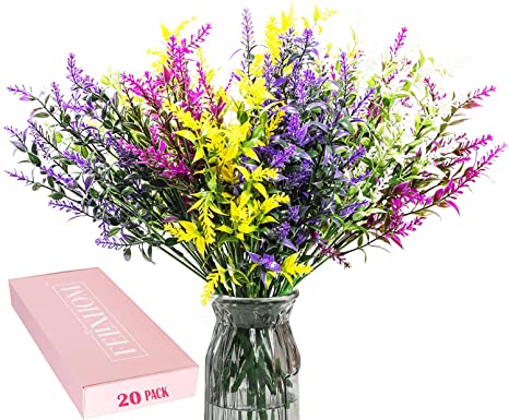 Photo 1 of Artificial Lavender Flowers 20 Bundles Outdoor Fake Flowers for Home Decoration UV Resistant No Fade Faux Plastic Plants Garden Porch Outdoor Décor
