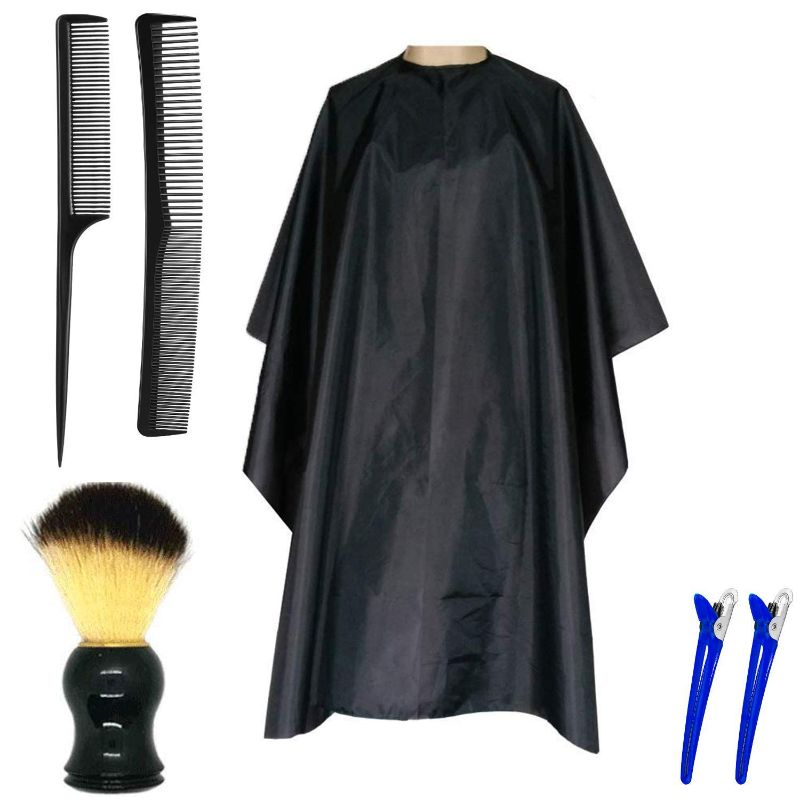 Photo 1 of 6 Pieces Salon Barber Cape Set, Professional Waterproof Hair Cutting Hairdresser Styling Apron for Kids, Neck Duster Brush Men, Hair Styling Comb and Hair Clips Kit for Hair Cutting Styling
