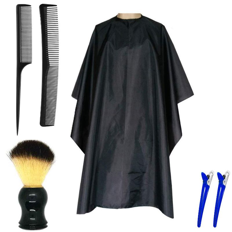Photo 1 of 6 Pieces Salon Barber Cape Set, Professional Waterproof Hair Cutting Hairdresser Styling Apron for Kids, Neck Duster Brush Men, Hair Styling Comb and Hair Clips Kit for Hair Cutting Styling

