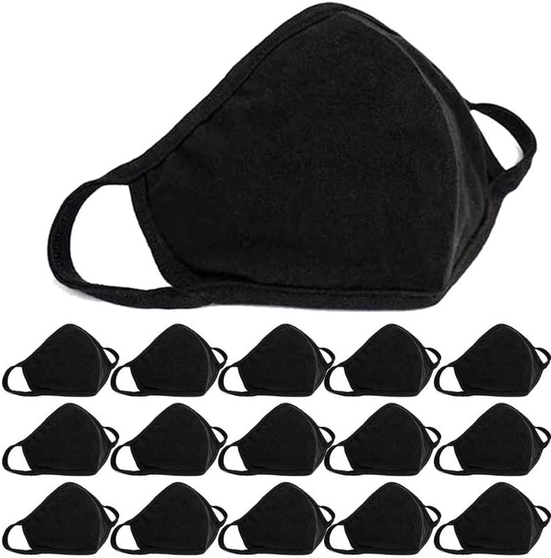 Photo 1 of 15 PCS Cotton Cloth Face_Masks Protection, Reusable 3 Layer Protective Stretchable and Lightweight, Adjustable Mouth Cloth, Washable Fashion Unisex Black

