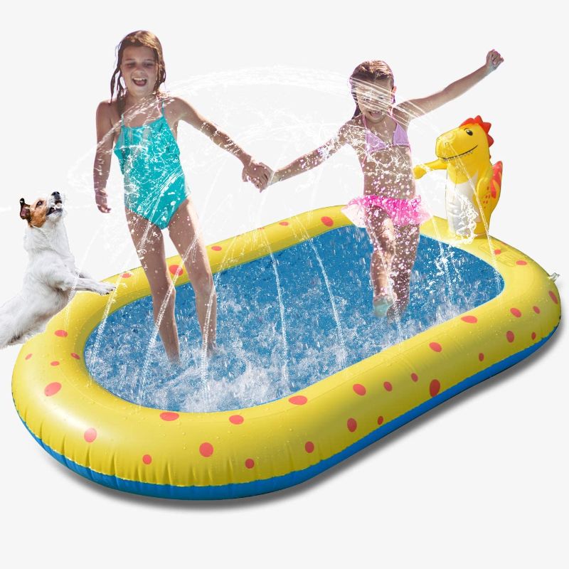 Photo 1 of Yocuby Inflatable Sprinkler Pool, Outdoor Splash Play Mat Kiddie Bany Swimming Pool, Cute Dinosaur Water Pad Outdoor Wading Toys for Kid Toddler Boy Girl Age 3 Year Old Above
