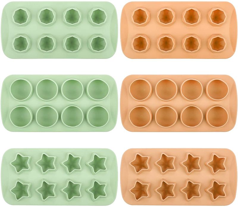 Photo 1 of Yarlung 6 Pack Silicone Candy Chocolate Molds, 8 Cavity Candy Making Trays Fondant Molds, Ice Cube Molds for Ice Balls, Juice, Cocktails, Easy Release, Diamond, Star, Ball 3 Shapes, Green & Orange
