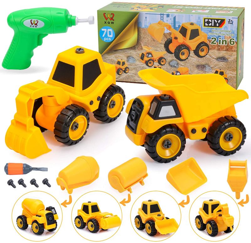 Photo 1 of XQW Take Apart Toys -Toy for Boys Construction Truck - Dump Truck, Cement Truck, Excavator and Many More - 3.4.5.6.7 Year Olds Toys Gift for Boys - Kids Stem Building Toy (2/6 DIY)
