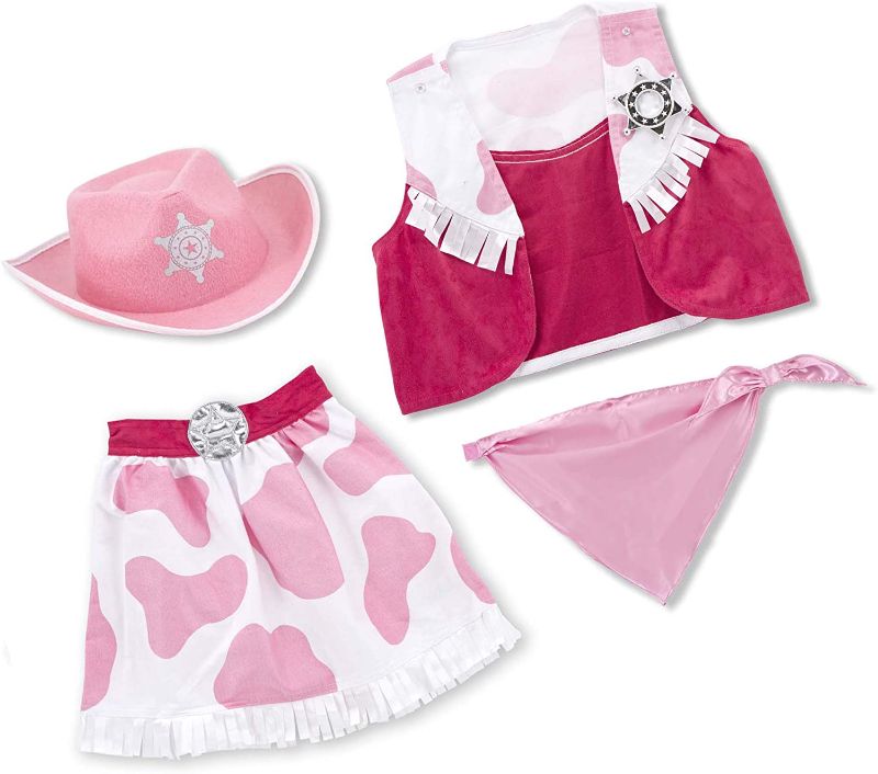 Photo 1 of Melissa & Doug Cowgirl Role Play Costume Set, Skirt, Hat, Vest, Badge, Scarf, Pink 3-5 YR 